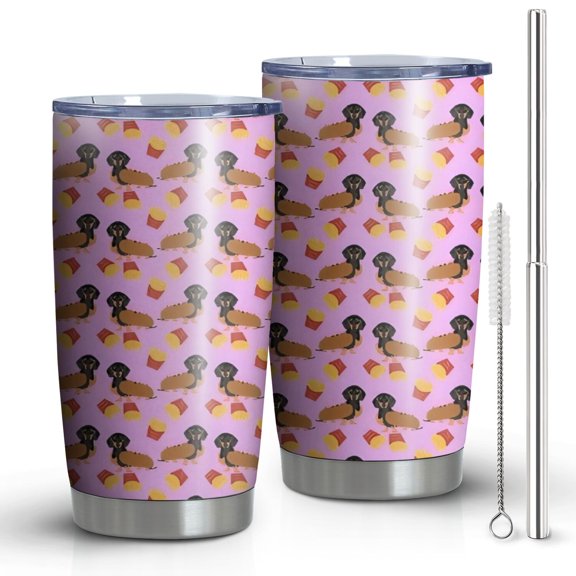 20oz Tumblers Pink Dachshund Chips Stainless Steel Vacuum Insulated Double Wall Travel Tumbler Cups Mug with Lid and Straw,Cleaning Brush for Cold & Hot Drinks