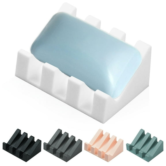 soap dish，bar shower soap holder for shower wall，shower soap dish kitchen soap tray，Silicone, white two-pack