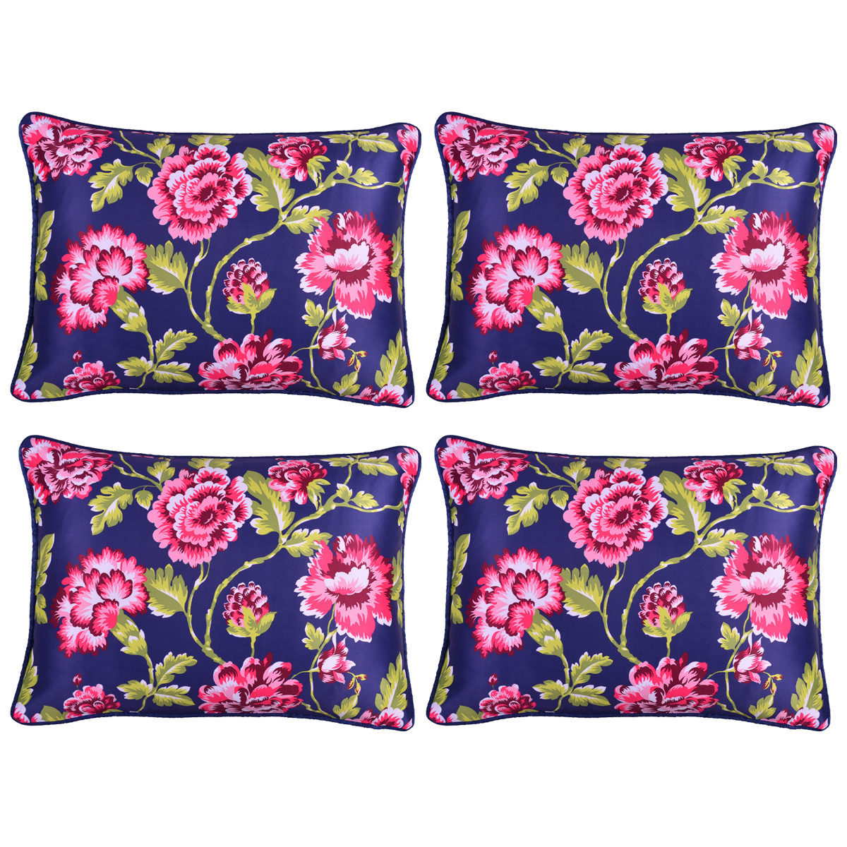 Throw Pillow Covers Set of 4 for Living Room Table, Floral Printed Cushion Case, 14x20 inches - Dark Blue - Home Decor - image 4 of 13