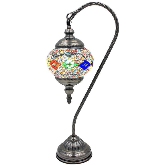 Silver Fever Handcrafted Mosaic Turkish Lamp Moroccan Glass Table Desk Bedside Light Bronze Base with E12 Bulb Neutural Wave Lattern