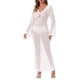 thumbnail image 1 of INSPIRAR CHIC Vestido de baño de ganchillo maxi de manga larga con escote en V y huecos para mujeres S Blanco, 1 of 6