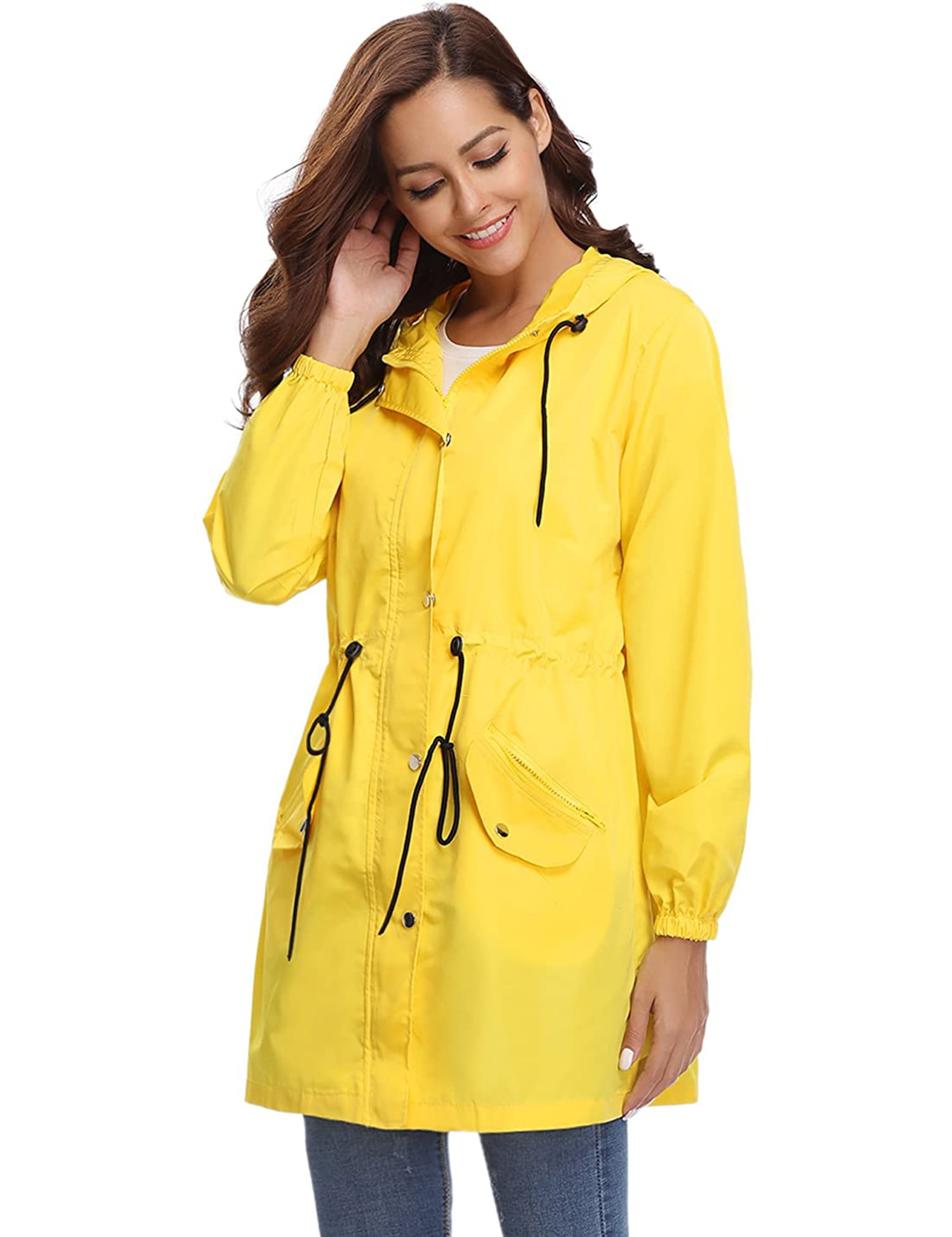 Aibrou Women Rain Jacket Waterproof with Hooded Lightweight Raincoat Active Outdoor Windbreaker Long Sleeve Zipped Windproof Coats for Hiking Travel