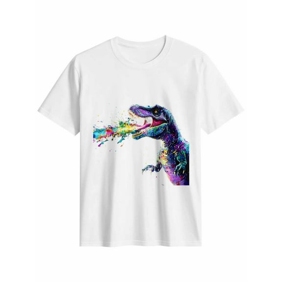 Women's T-Shirt Colorful Dinosaur Splash Short Sleeve Casual Tee Classic Crew Neck T Shirt for Women White, 5XL
