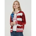 thumbnail image 5 of Womens Patriotic American USA Flag Sequin Front Zip Jacket with Ribbed Cuffs, 5 of 5