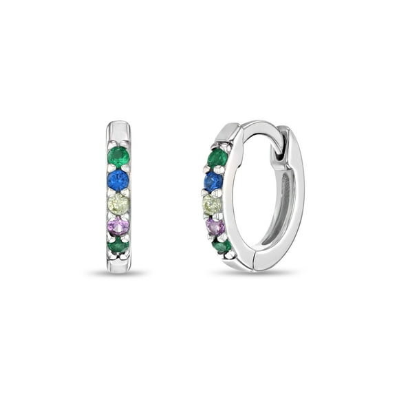 Colorful CZ Gem 9mm Baby / Toddler / Kids Earrings Hoop - Sterling Silver