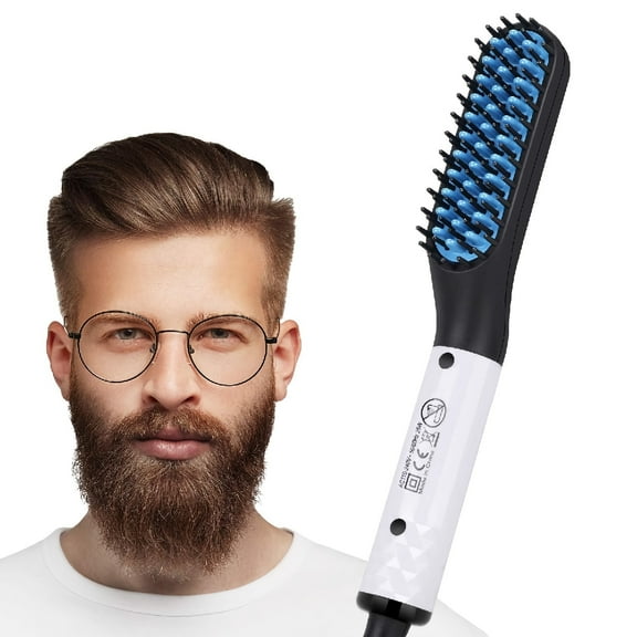Toytexx 2-in-1 Hair & Beard Straightening Brush – Heated Anti-Scald Styling Tool for Men-White