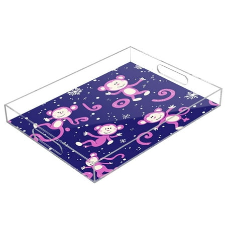 

Clear Acrylic Tray Water Cup Tray Teacup Jewelry Storage Tray for Serving and Home Decor Pink Monkey Pattern