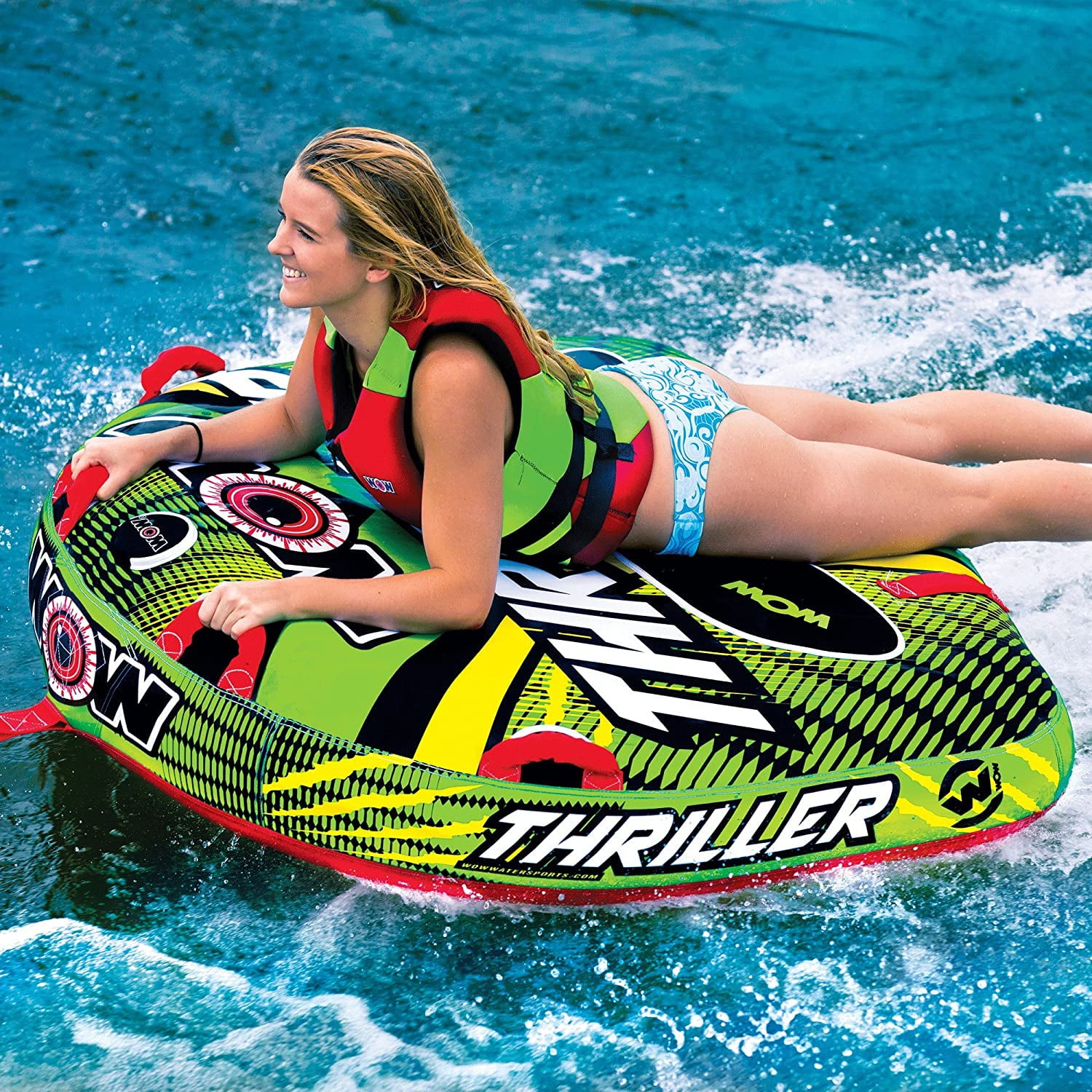 Water Sports Inflatables WOW Watersports Thriller Deck Tube Water Towable Tube Inflatable Boat Tube Towable Tube for Boating Wild Wake Action 