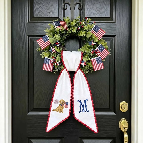 Patriotic Independence Day Wreath Sash Red White Blue Front Door Bow Ribbon Rural Farmhouses Fourth Of July Decor 55.11*3.93in