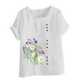 thumbnail image 4 of Pincandy Oversized Floral Cotton Linen Shirts for Women Summer Short Sleeve Casual Basic Tee Tops Loose Fit Shirts,White,XXXXL, 4 of 8