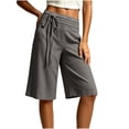 thumbnail image 5 of Bosfbaoi Shorts for Women Drawstring Expandable Waist Linen Bermuda Shorts Casual Knee Length Straight Leg Walking Shorts with Side Pockets, 5 of 9