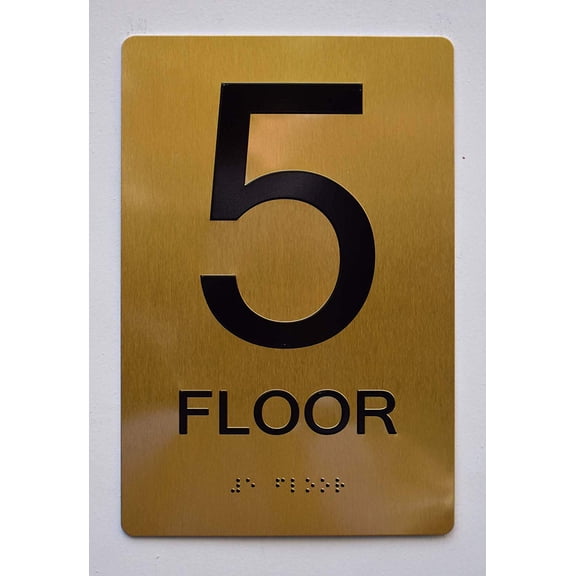 Floor 5 Sign- 5th Floor Sign- Gold(Aluminium, Gold/Black,Size 6X9) The Sensation line