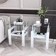 thumbnail image 4 of Modern Tempered Glass Side Table, Square End Table Coffee Table with Metal Legs and Open Shelf for Living Room Bedroom, White 2-Piece, 4 of 8
