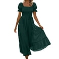 thumbnail image 2 of VBVC Women's Square Neck Puff Sleeve Maxi Dress , Ladies' Boho Smocked Tiered Casual Dress , Summer Vacation Beach Sundress For Women, S-3XL, 2 of 7