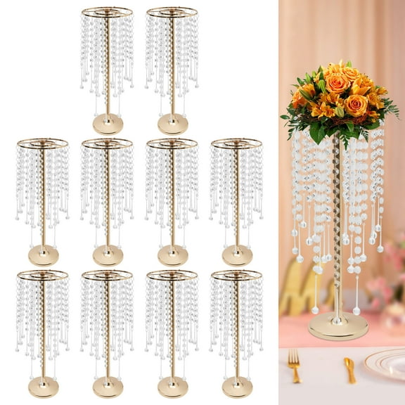 Dwellnix Luxury Crystal Flower Stand with Acrylic Beads, 55cm Tall Wedding Centerpieces in Gold with Detachable Parts, Perfect for Parties, Weddings, and Home Décor