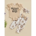 thumbnail image 2 of CIYCuIT 3M 6M 12M 18M Baby Girls Summer Outfits Short Sleeve Letter Print Romper + Floral Print Trousers + Bow Headband 3Pcs Infant Toddler Cute Casual Long Pants Sets, 2 of 9