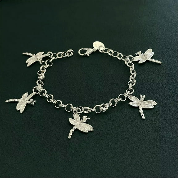 GKNET Women 925 Silver Filled 5 Dragonfly Dangle Charm Bracelet Bangle New