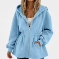thumbnail image 2 of DJDLJWCJ Women Zip Up Hoodies Fleece Lined Loose Fit Long Hoodie Sweatshirt Drawstring Solid Color Hooded Jackets Blue Size S, 2 of 7
