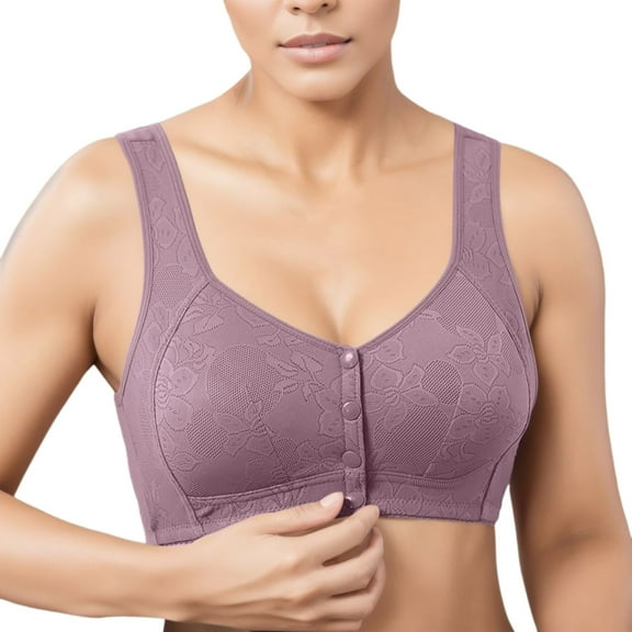 Hessimy Front Button Bra Front Closure Everyday Sports Bras Comfortable Convenient Cotton Bras for Older Women No Wire(Grey,44)