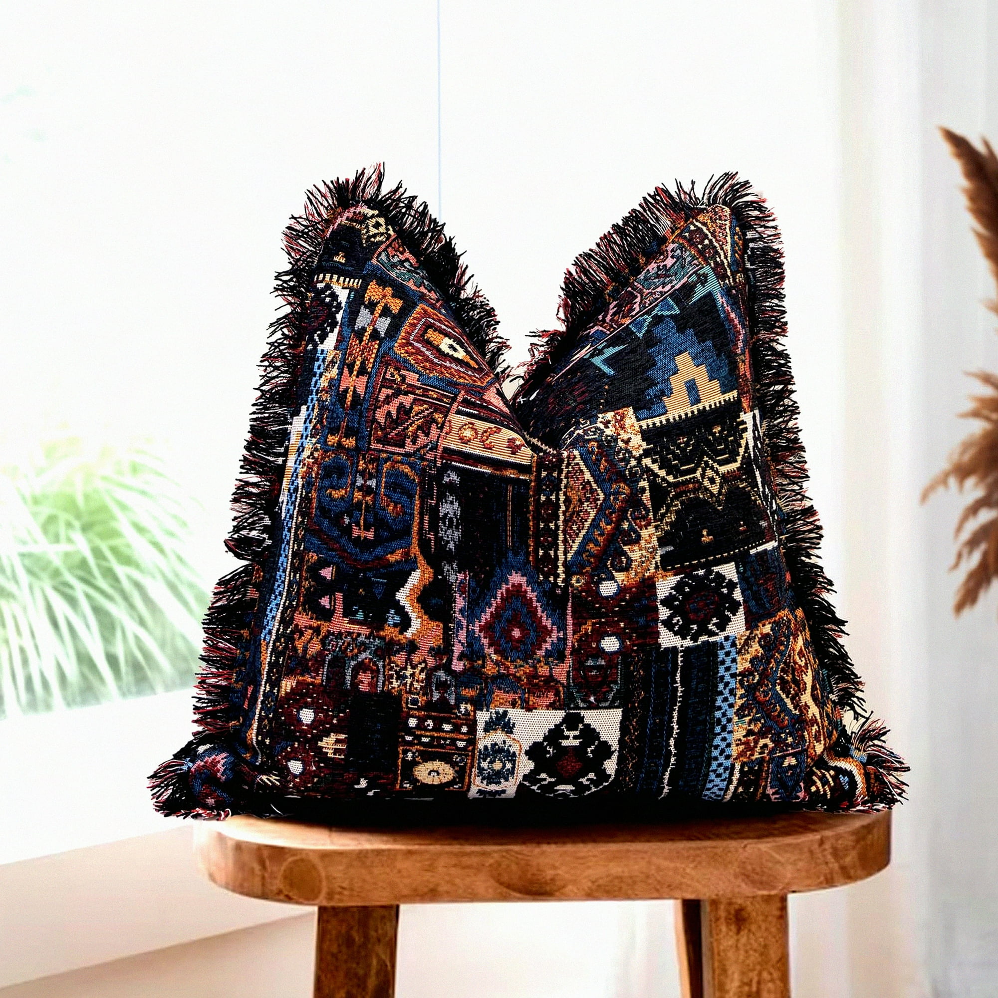 Moroccan Chic Cotton Fringe Pillow Covers Rustic Boho Decorative Throw Pillows 24x24 for Couch Bed Square Soft Accents Living Room Farmhouse Home Walmart
