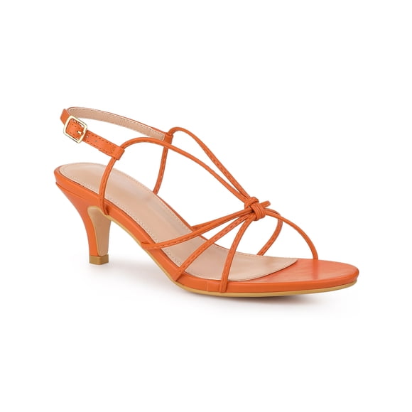 BLISSFUL STEP Women's Shoes Strappy Slingback Kitten Heel Sandals Orange 6.5