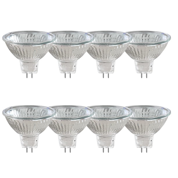 Paquete de 8 focos halógenos MR16 GU5.3 de 20 W y 12 V, regulables, blanco cálido de 2700 K, 210 LM, bombilla reflectora halógena, foco GU5.3 con base de dos pines y ángulo de haz de 36°.