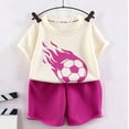 thumbnail image 5 of Freshbabe Kids 2 Piece Soccer Print Outfit, Short Sleeve Tee + Elastic Waist Shorts, Casual Sporty Wear,Multiple colors available, 5 of 6