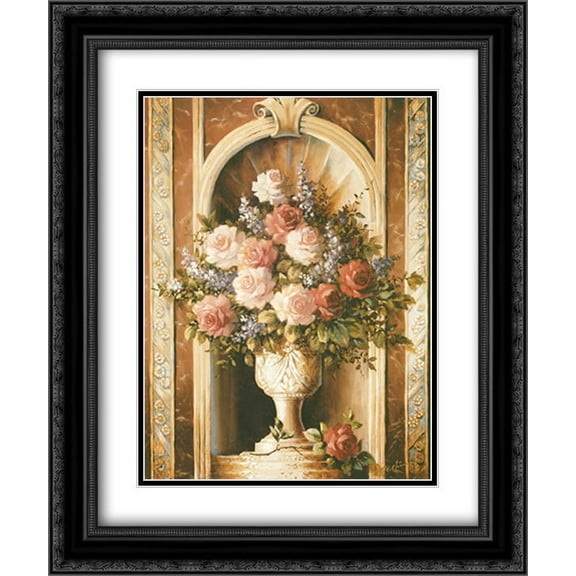 Classical Rose Still Life 2x Matted 20x24 Black Ornate Framed Art Print by T C Chiu