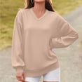 thumbnail image 2 of HUJlwoi V Neck Tops for Women Casual Loose Long Sleeve Fleece Lined Pullover Comfy Warm Winter Tops Trendy Clothes Outfit, 2 of 5