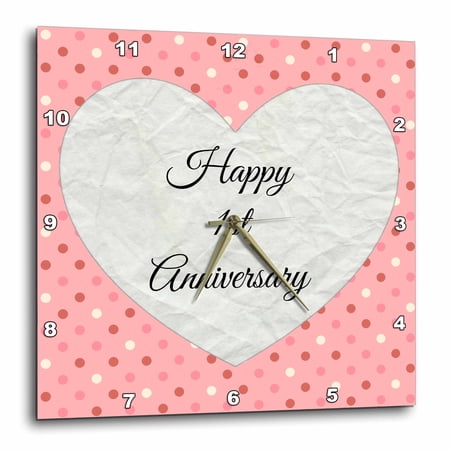 3drose 1st Anniversary with Faux Paper-like Background and Cute Polka Dots 15×15 Wall Clock