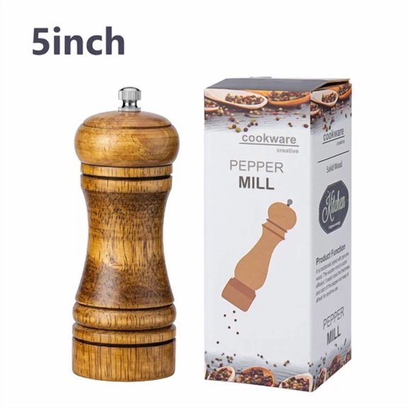 5" Wooden Pepper Mill & Salt Mill With Adjustable Ceramic Rotor For Your Kitchen