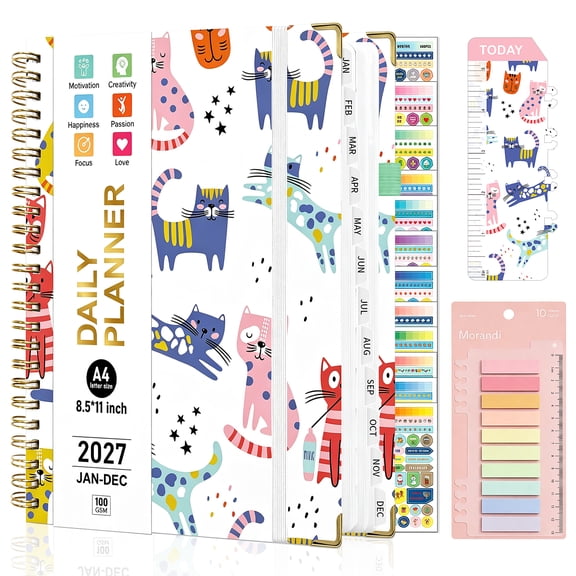 Amaopus 2027 Planner – Academic Weekly & Monthly Planner 2027, Jan. 2027 – Dec. 2027, 8.5" x 11" with Colorful Tabs, Hardcover, Thick Paper, Twin-Wire Binding, Back Pocket, To-Do & Notes