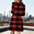 thumbnail image 4 of Pxkloy Plaid Shirt Dresses for Women 2025 Long Sleeve Round Neck Dress Pleated Front Casual Loose Outfits with Pockets Red,XL, 4 of 6