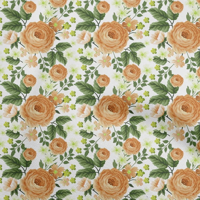 oneOone Polyester Spandex Orange Fabric Floral Craft Projects Decor Fabric Printed By The Yard 56 Inch Wide-BI