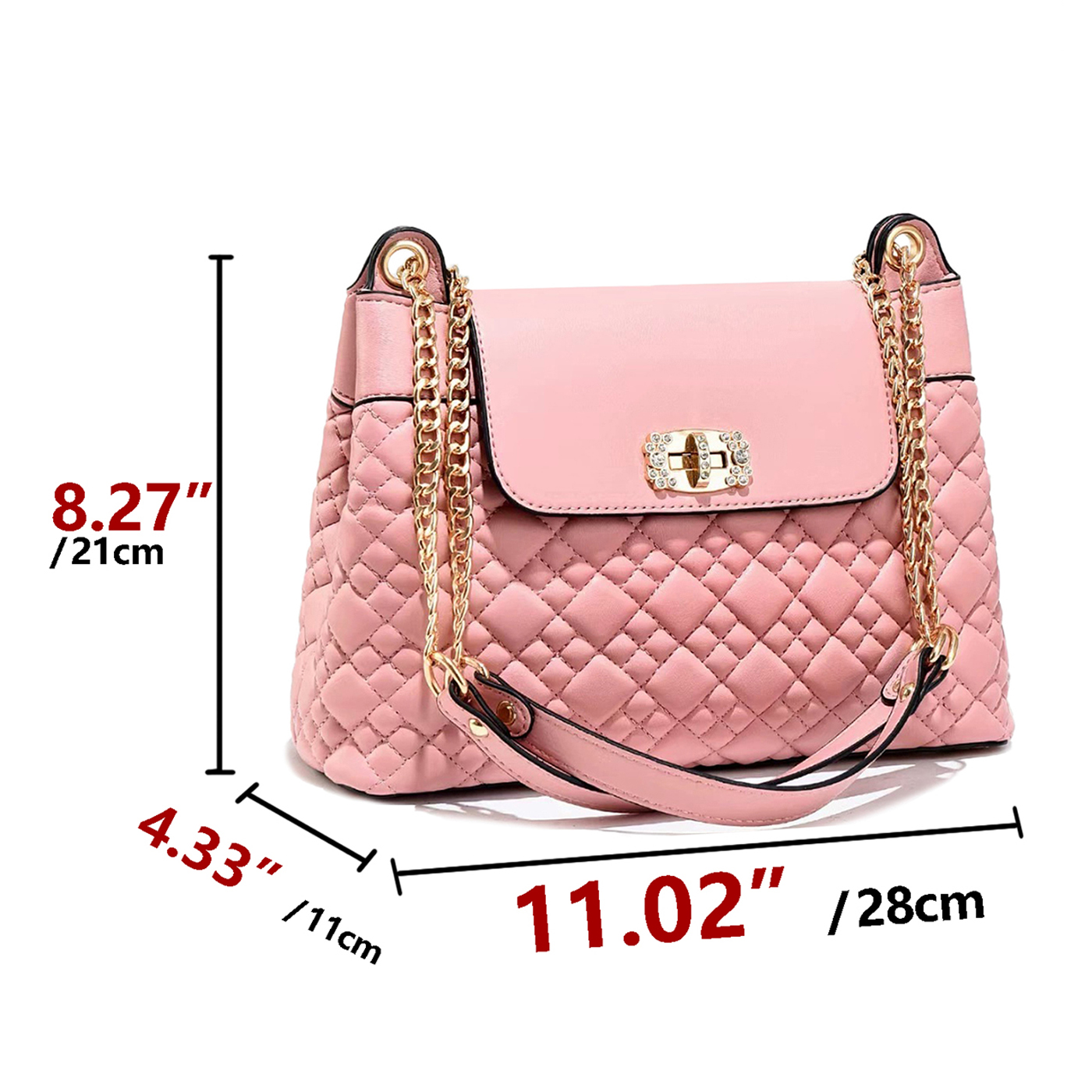 PORT&LOTUS Pink Stylish Quilted Shoulder Bag with Gold Chain and Elegant Twist Lock Ideal Fashion Accessory for Women Handbags Purses with Chain Strap