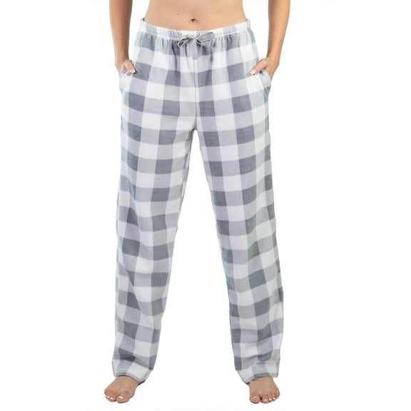 Jo & Bette Women’s Fleece Pajama Pants with Pockets, Plaid Sleep Pants