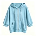 thumbnail image 5 of Lenago Womens Zip Up Hoodies Oversized Sweatshirt Casual Solid Color Zipper Drawstring 3/26 Sleeve Elastic Cuff Jacket, 5 of 6