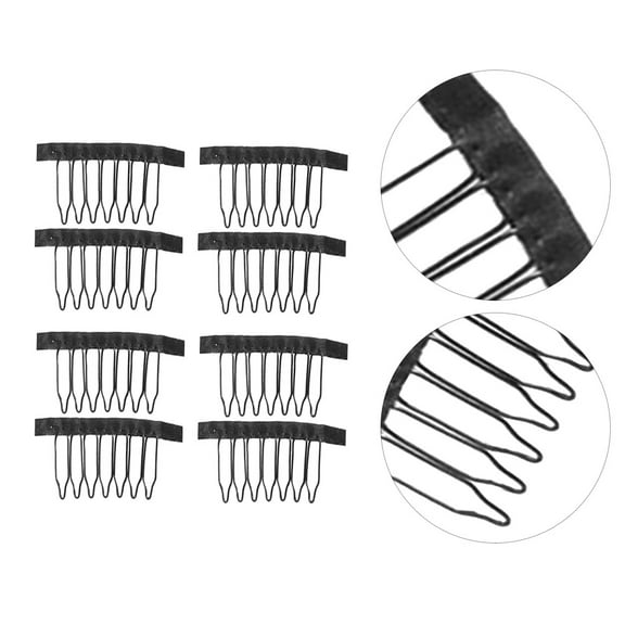 LOLIPPYY 10Pcs Black Wig Comb Clip with 7 Steel Teeth for Secure Lace Wig Decoration