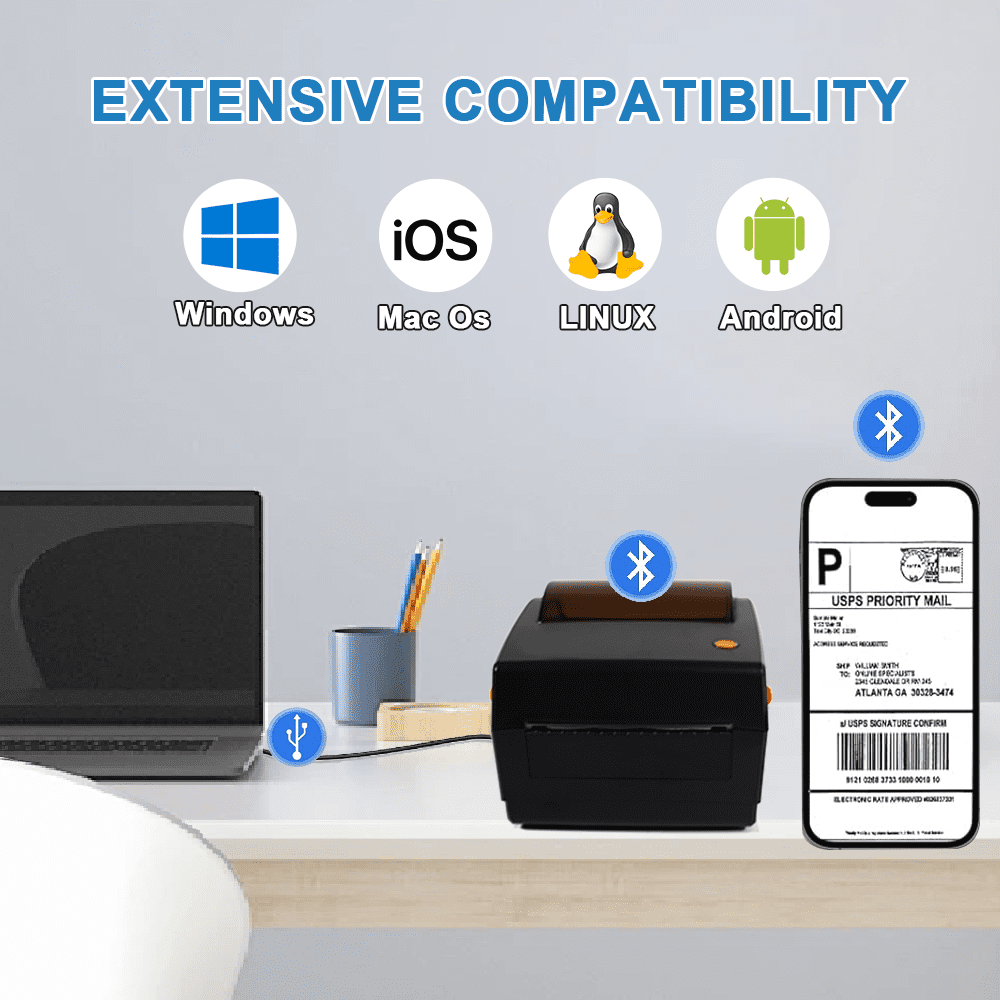 Bluetooth Thermal Shipping Label Printer, Wireless 4x6 Label Printer for Shipping Packages, Compatible with Android/iOS/Mac/Windows, suitable for USPS, Shopify, Amazon, Ebay