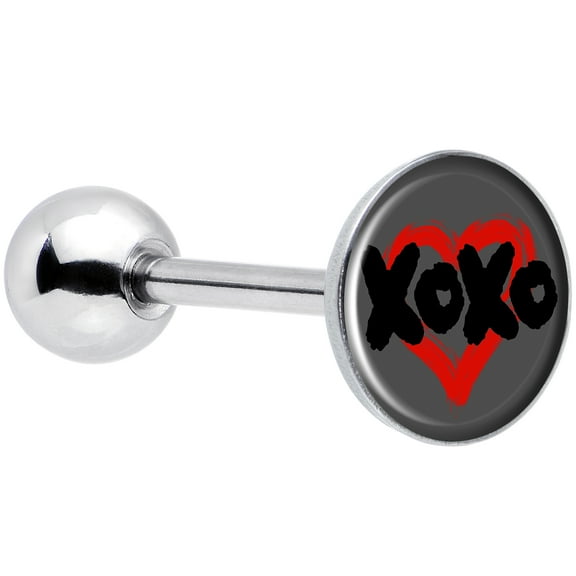 Body Candy 14G Women 316L Stainless Steel XOXO Heart Mens Barbell Tongue Ring Body Piercing Jewelry 5/8?