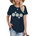 thumbnail image 2 of NAMTYQX Womens Graphic T Shirts Gemustert Baggy O-Neck Patterned Trendy Short Sleeve Soft Light Plus Size Short Sleeve Shirts for Women Navy Size M, 2 of 4