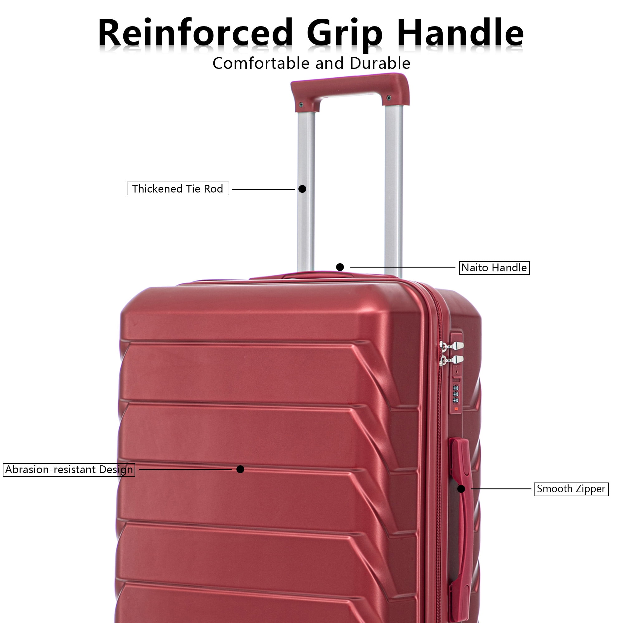 Alvantor 3Pcs Luggage Set, ABS Hardside Spinner Suitcase with Combination Lock, 20/24/28 Inch, Wine Red
