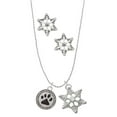thumbnail image 1 of Delight Jewelry Silvertone Black Paw in Rope Border Silver tone Snowflake Charm Necklace and Stud Earrings, 1 of 4