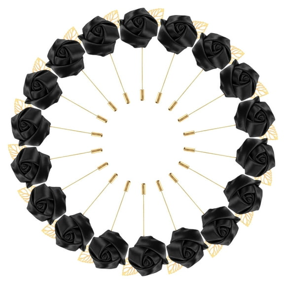 Uxcell 18-Pack Flower Lapel Pins for Men, Golden Leaf Rose Boutonnieres Pin for Wedding/Dance/Party, Flower Corsage Hat Pins [Black]