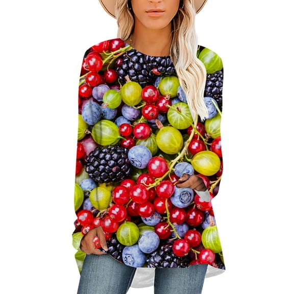 CLOOCL Fruits Print Shirts Plus Size Women Clothing Long Sleeves Tops Female T-Shirts