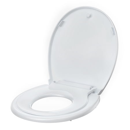 GOCAPTAIN Toilet Seat Potty Training Toilet Seat – Round Family Seat with Built-in Toddler Seat, Soft Close & Quick-Release Hinges, Easy Clean – 17" Round All White Mother-and-Child Cover