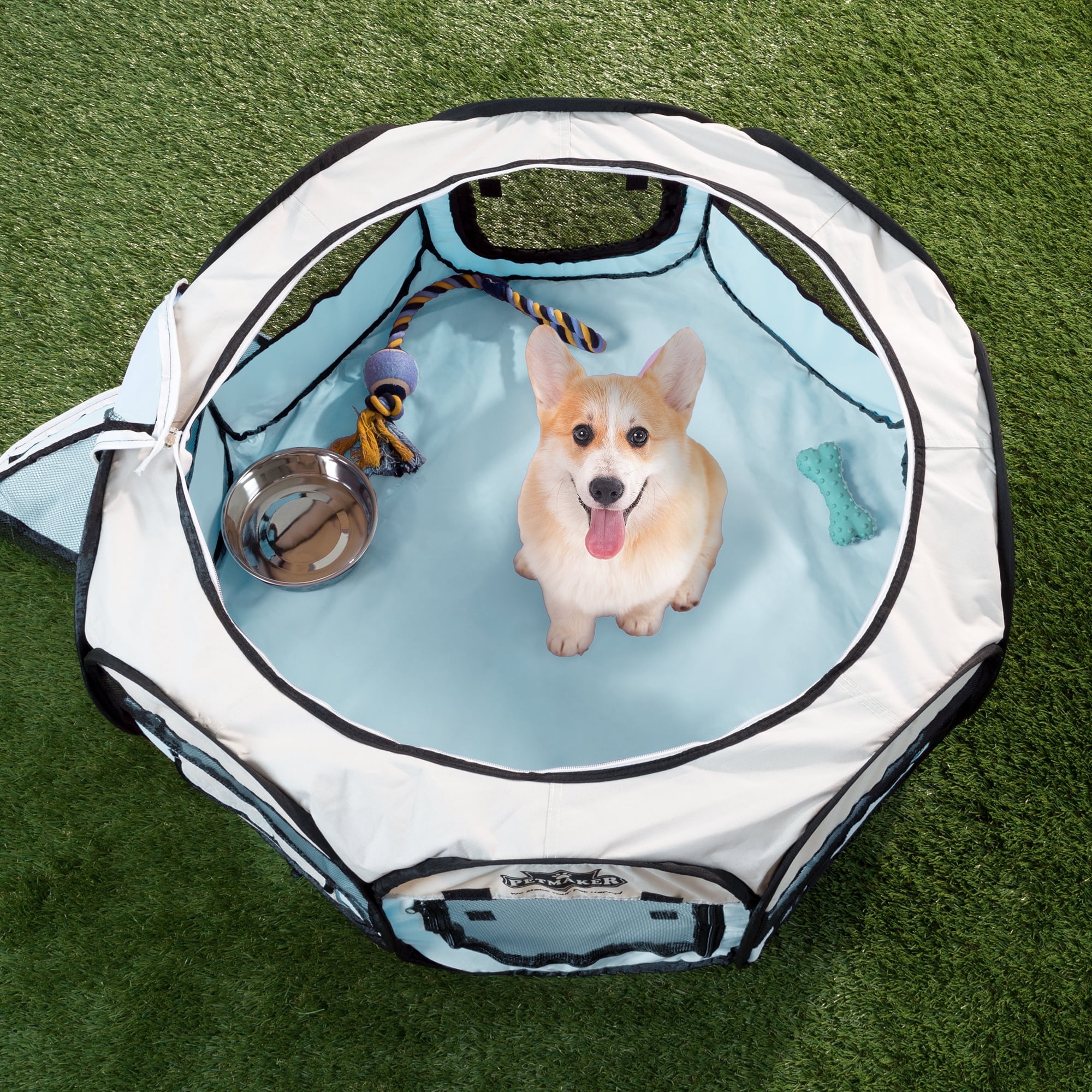 Petmaker Portable Dog Playpen, Blue, 33"L x 33"W x 15.50"H