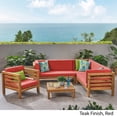 thumbnail image 3 of Frankie Outdoor 6 Seater Acacia Wood Sectional Sofa and Club Chair Set, Teak and Red, 3 of 17