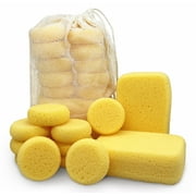 Premium Synthetic Horse Tack Sponges: 12pc Value Pack (10 Round 2.8" x1", 2 Large 6"x4"x2") with Cotton Bag, for Saddles, Bridles, Boots and Leather Care by Equus Constantia