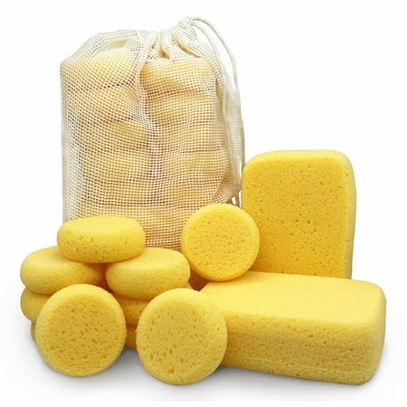 Premium Synthetic Horse Tack Sponges: 12pc Value Pack (10 Round 2.8 x1 2 Large 6 x4 x2 ) with Cotton Bag for Saddles Bridles Boots and Leather Care by Equus Constantia